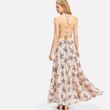 Shein Lace Up Racerback Calico Dress