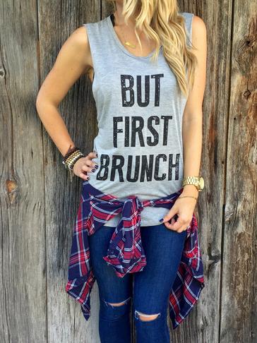 Shein Grey Letters Print Tank Top