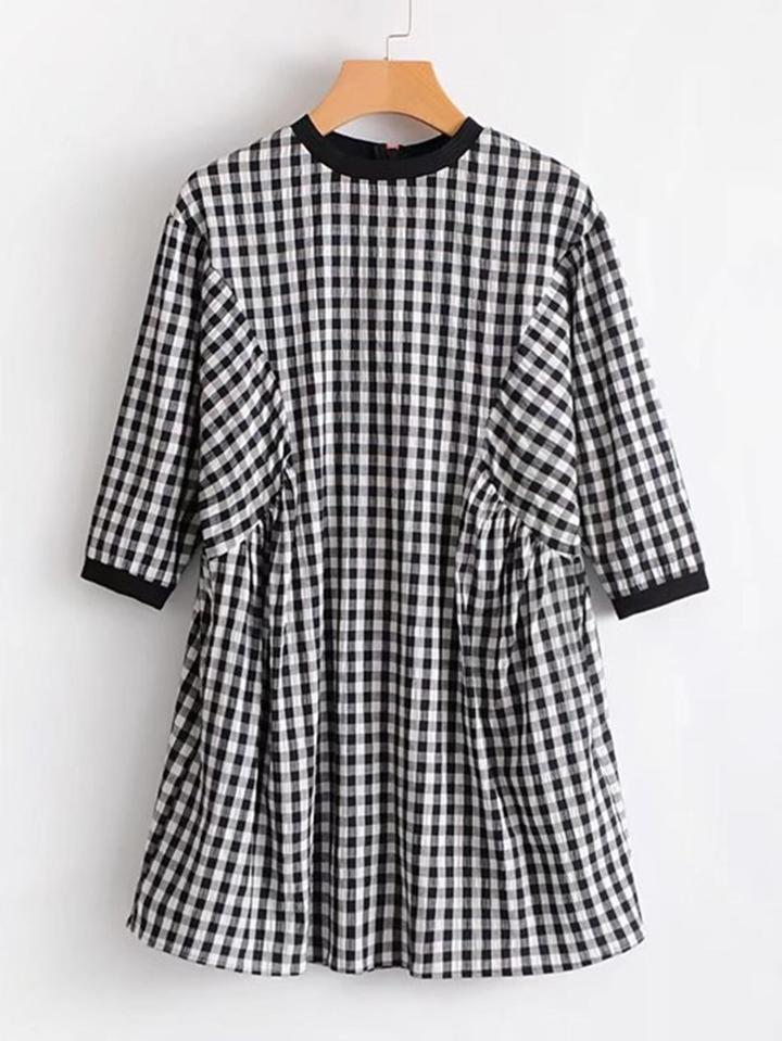 Shein Zipper Back Gingham Babydoll Dress