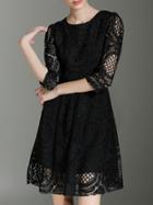 Shein Black Crochet Hollow Out A-line Dress
