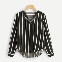 Shein V Neck Striped Asymmetrical Top