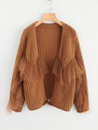 Shein Ruffle Mesh Embellishing Open Front Cardigan