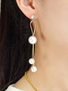 Shein Simulated Pearl With Rhinestone Dangle Earrings
