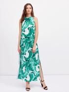 Shein Palm Leaf Print Backless Slit Side Dress