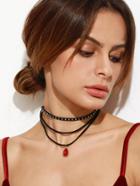 Shein Black Layered Rhinestone Studded Choker Necklace