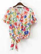 Shein Oblique Buttons Knot Waist Top