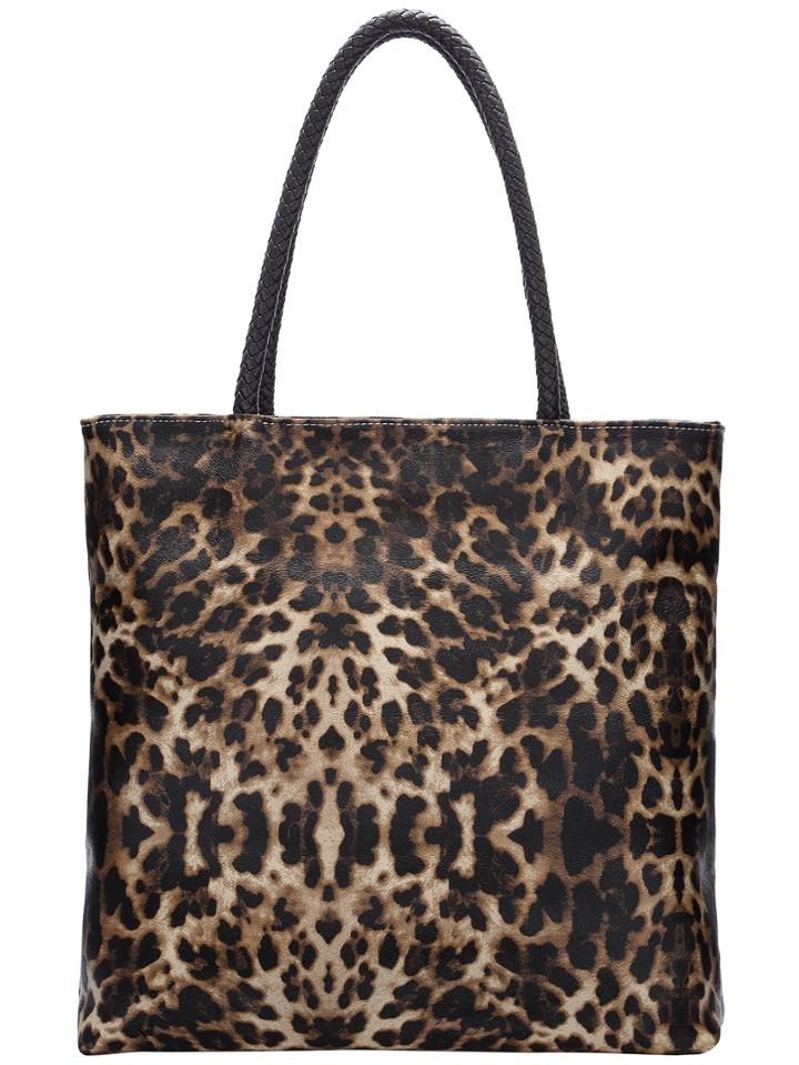 Shein Brown Zipper Leopard Bag With Small Bag