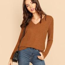 Shein V-neck Solid Tee
