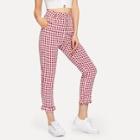 Shein Plaid Single Breasted Ruffle Hem Pants