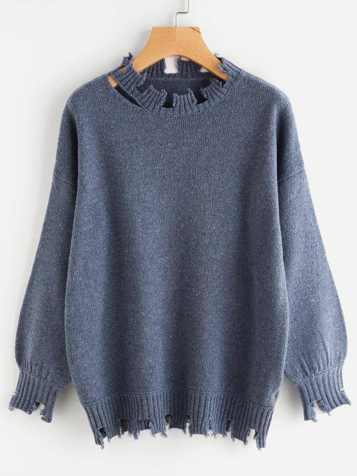 Shein Drop Shoulder Lantern Sleeve Raw Cut Jumper