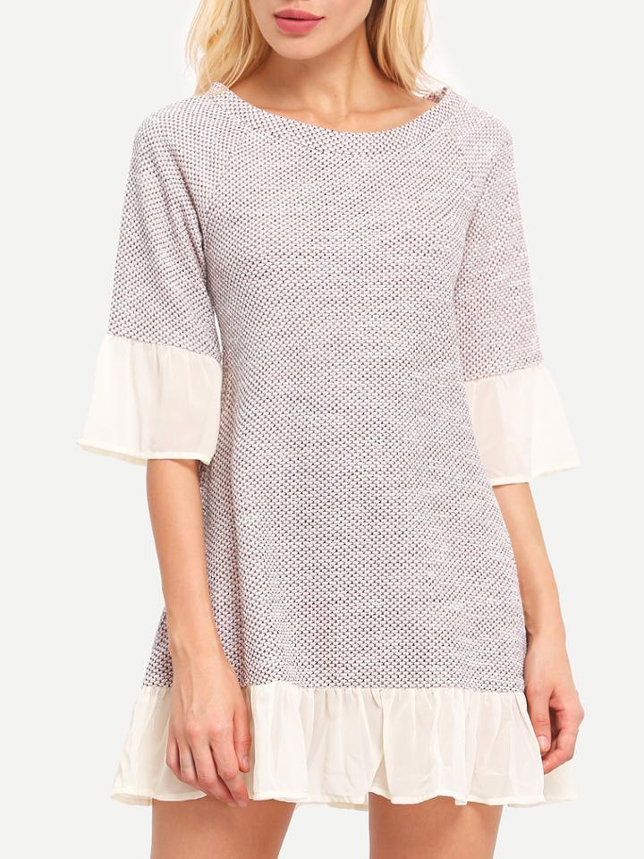 Shein Pink Ruffle Hem Bell Sleeve Dress