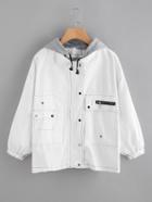 Shein Contrast Stitching Hooded Denim Jacket