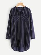 Shein Hidden Placket Pinstripe Shirt Dress