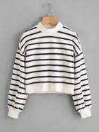 Shein Mock Neck Crop Striped Sweatshirt