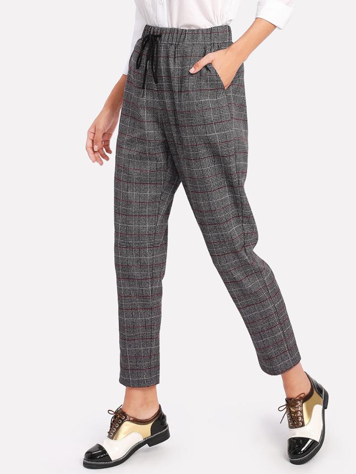 Shein Drawstring Plaid Carrot Pants