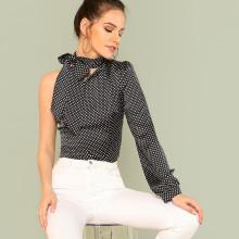 Shein Tied Neck One Shoulder Polka Dot Top