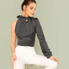 Shein Tied Neck One Shoulder Polka Dot Top