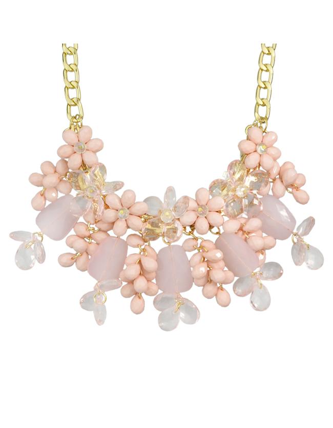 Shein Pink Beautiful Resin Chunky Statement Flower Necklace