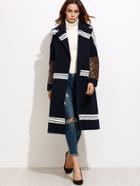 Shein Navy Striped Leopard Sleeve Coat