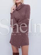 Shein Purple Turtleneck Asymmetric Sweater Dress