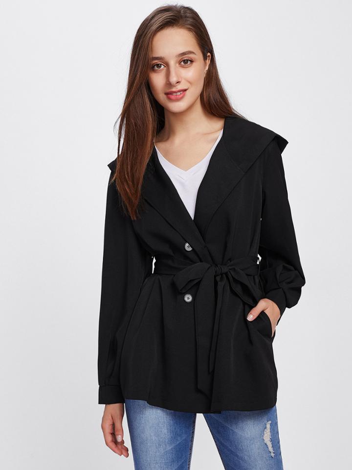 Shein Self Belted Hoodie Coat