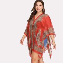 Shein Plus Ornate Print Chiffon Kaftan