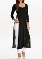 Rosewe Long Sleeve Black High Side Slit X Long Shirt