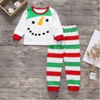 Shein Toddler Girls Christmas Print Top & Striped Pants