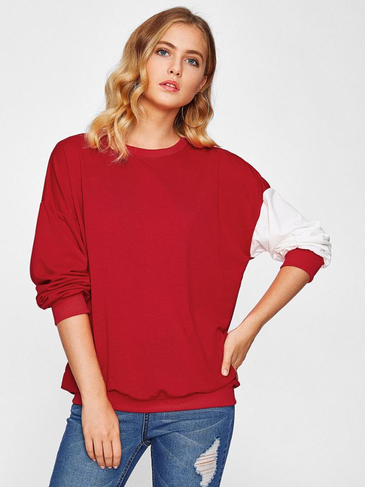 Shein Contrast Sleeve Drop Shoulder Sweatshirt