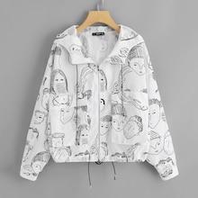 Shein Plus Figure Print Drawstring Hem Jacket