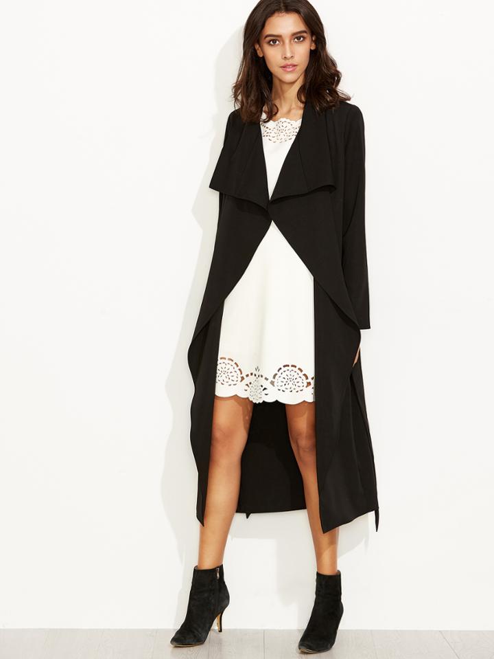 Shein Black Drape Collar Longline Wrap Coat