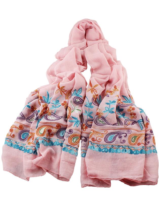 Shein Pink Bohemian Style Flower Printed Scarf For Ladies