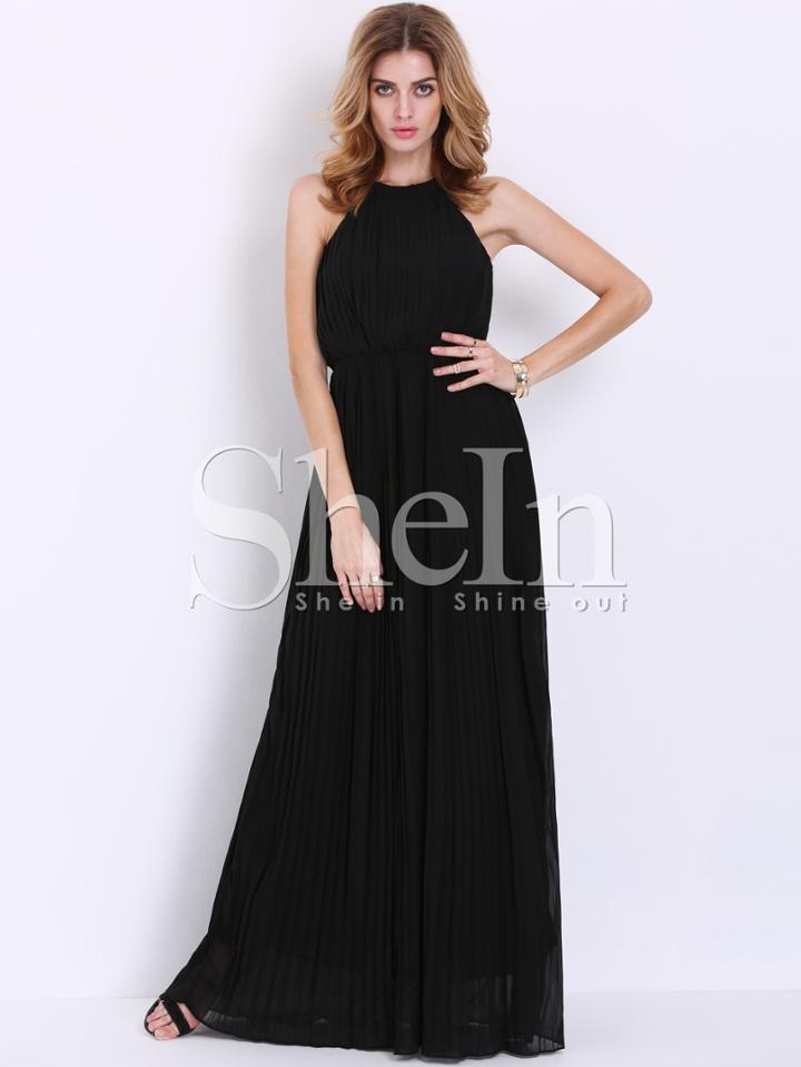 Shein Black Convertible Sleeveless Perfect Halter Pleated Maxi Dress