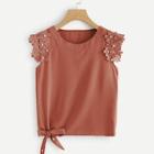 Shein Knot Side Pearl Beaded Solid Top