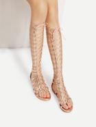 Shein Studded Lace Up Gladiator Sandals Rosegold