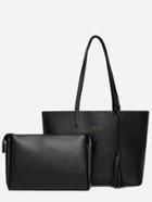Shein Black Tassel Trim Perforated Tote Bag With Makeup Bag