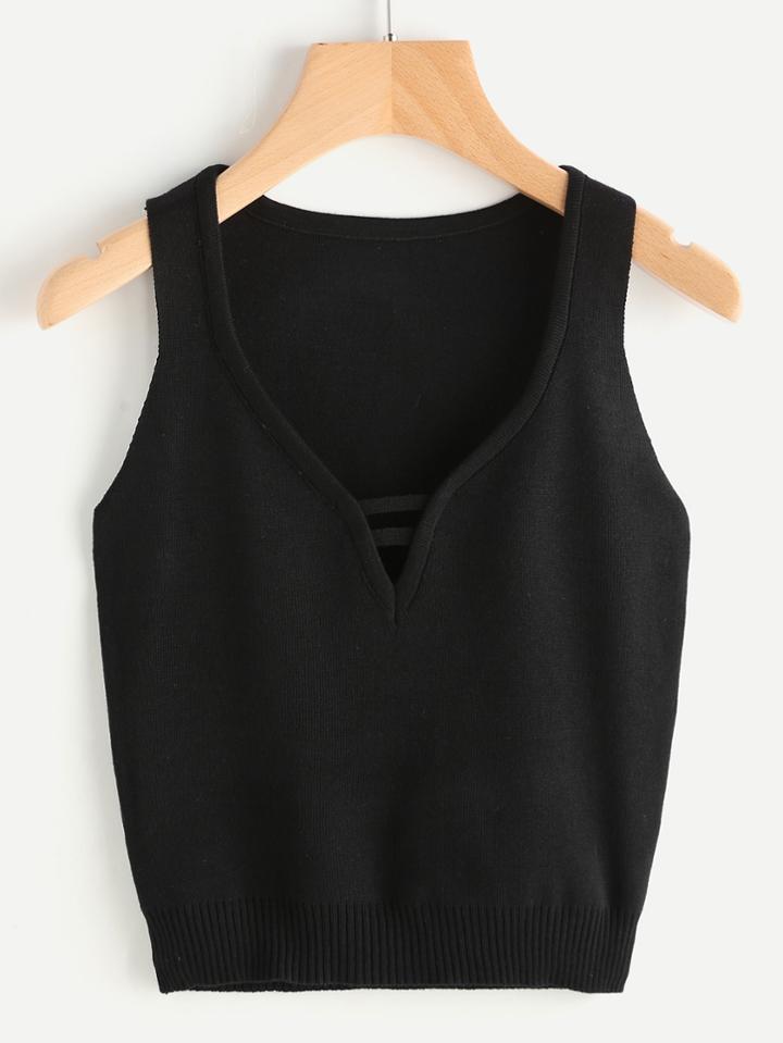 Shein Plunging V-neckline Ribbed Trim Tank Top
