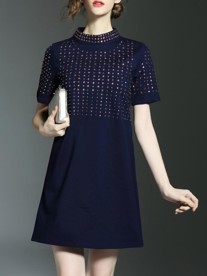 Shein Navy Beading Shift Temperament Dress