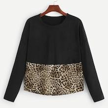 Shein Contrast Panel Leopard Print Tee