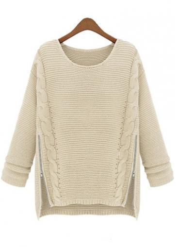 Rosewe Laconic Round Neck Long Sleeve Woman Sweaters Beige