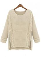 Rosewe Laconic Round Neck Long Sleeve Woman Sweaters Beige