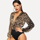 Shein Deep V Neck Leopard Print Bodysuit