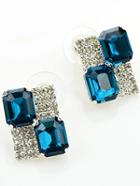 Shein Blue Gemstone Silver Diamond Stud Earrings