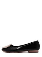 Shein Black Patent Leather Square Metal Buckle Flats