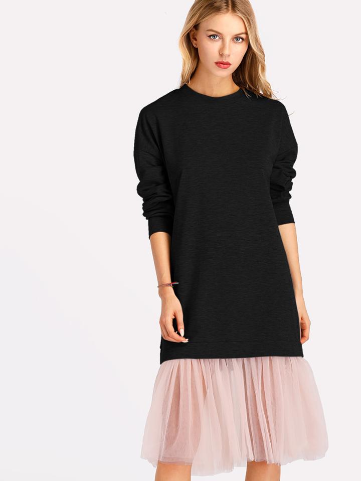 Shein Contrast Mesh Hem Marled Combo Dress