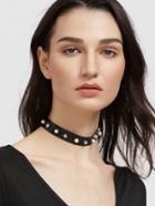 Shein Black Faux Pearl Studded Leather Choker