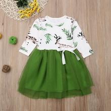 Shein Toddler Girls Contrast Mesh Leaf Print Dress