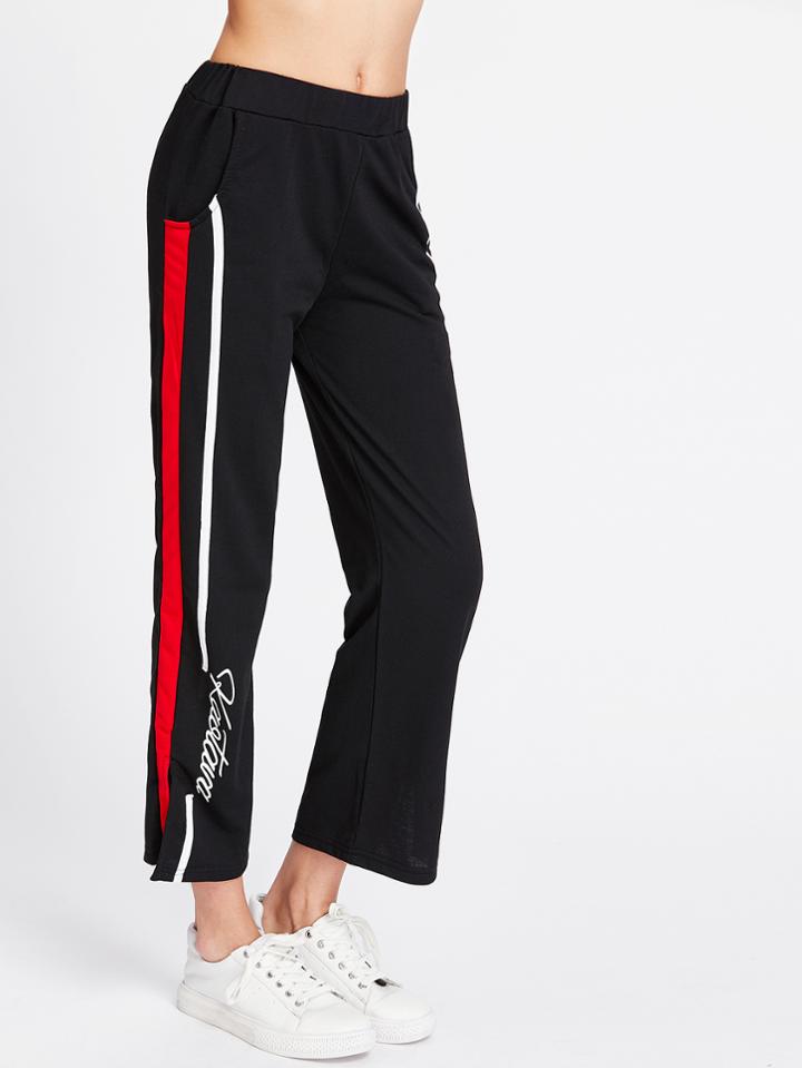Shein Letter Print Slit Hem Pants