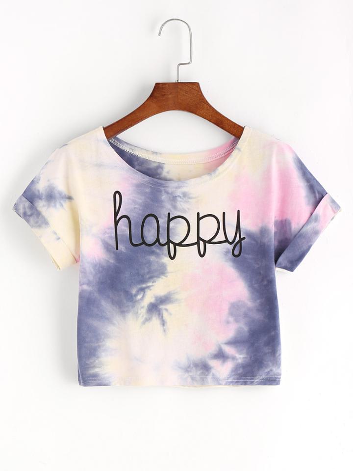 Shein Tie Dye Letter Print Crop T-shirt