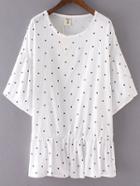 Shein White Polka Dot Pleated Blouse